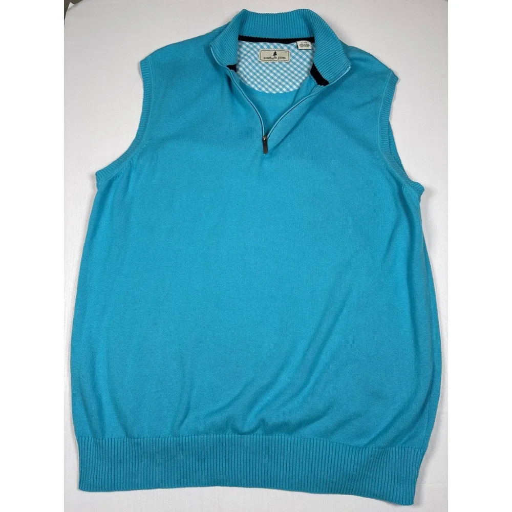 Southern Pines Men XL Blue 100% Cotton Quarter Zip Vest Golf Preppy Country Club